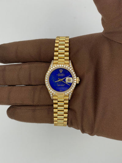 1985 Rolex Datejust Crown Collection Factory Lapis Dial 26mm Yellow Gold 69158