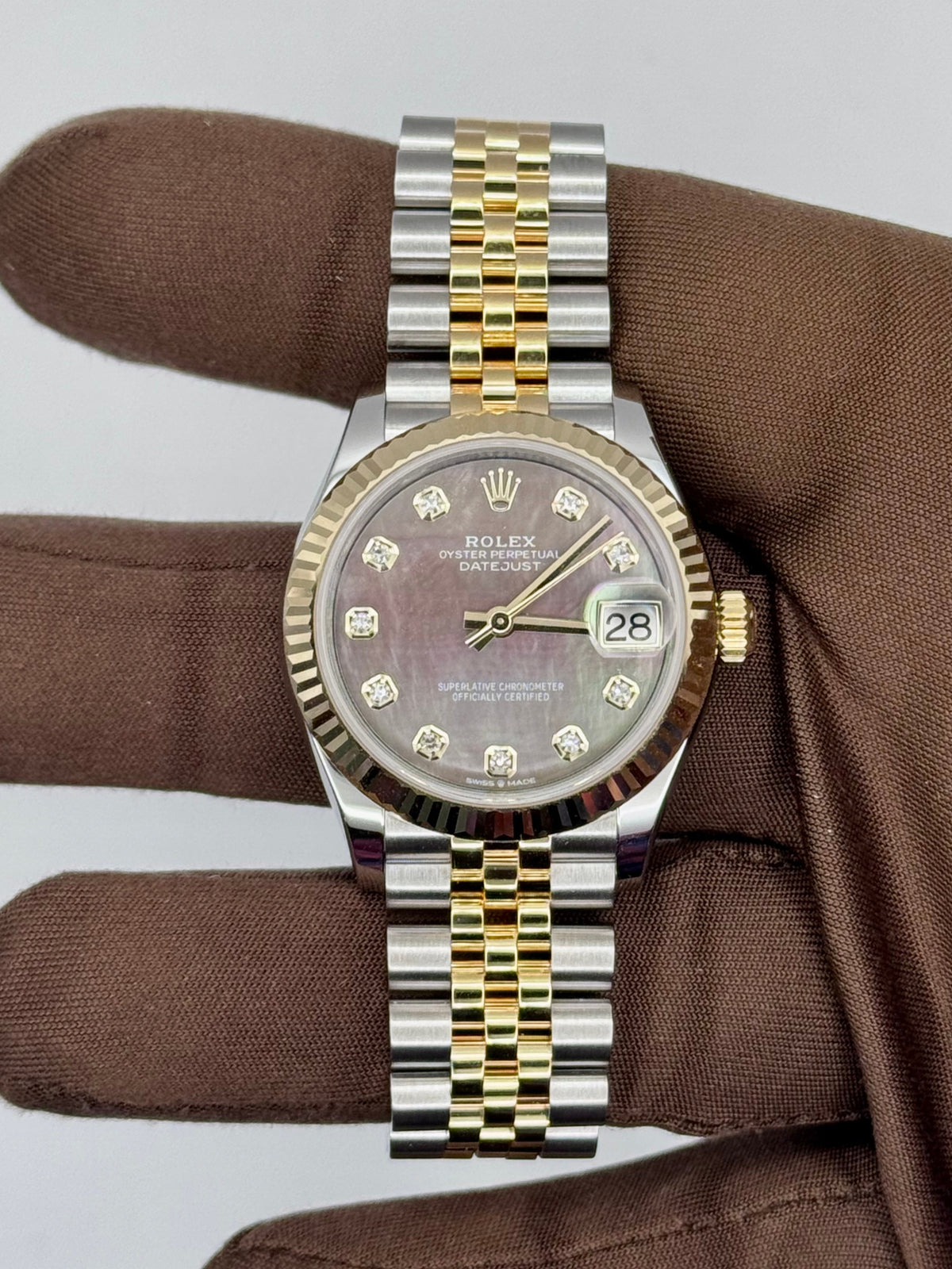 NEW 2025 Rolex YG/SS Datejust 31mm Black Mother of Pearl Diamond set dial 278273-0024