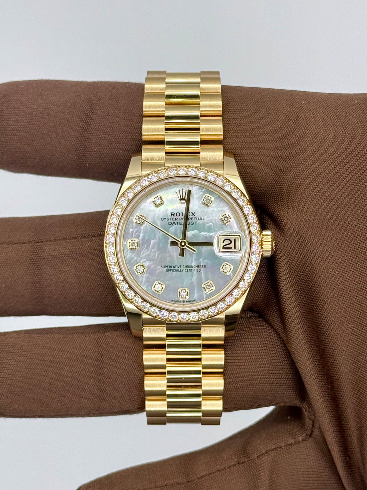 NEW 2024 Rolex YG Datejust Diamond Bezel 31mm MOP Diamond Dial 278288RBR-0006