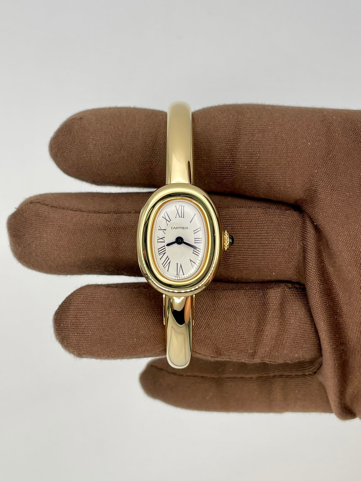 NEW 2025 Cartier 18kt Yellow Gold Mini Baignoire Size 17 Silver Dial WGBA0035