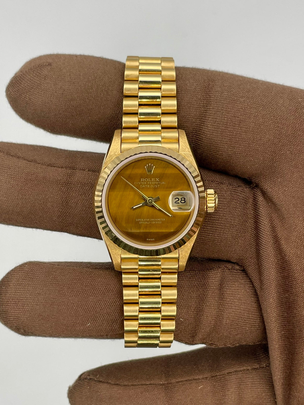 RARE 1986 Rolex Lady-Datejust 26mm 18k YG Tigers Eye Dial 69178
