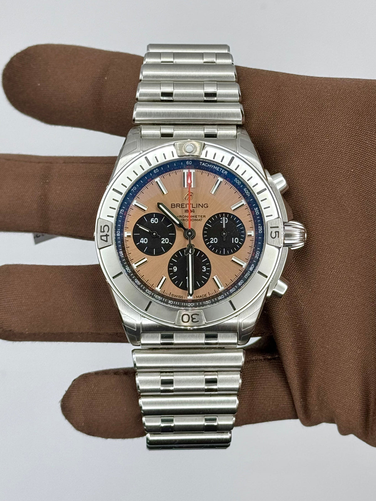 NEW 2023 Breitling Steel Chronomat 42 Salmon Dial 42mm AB0134101K1A1