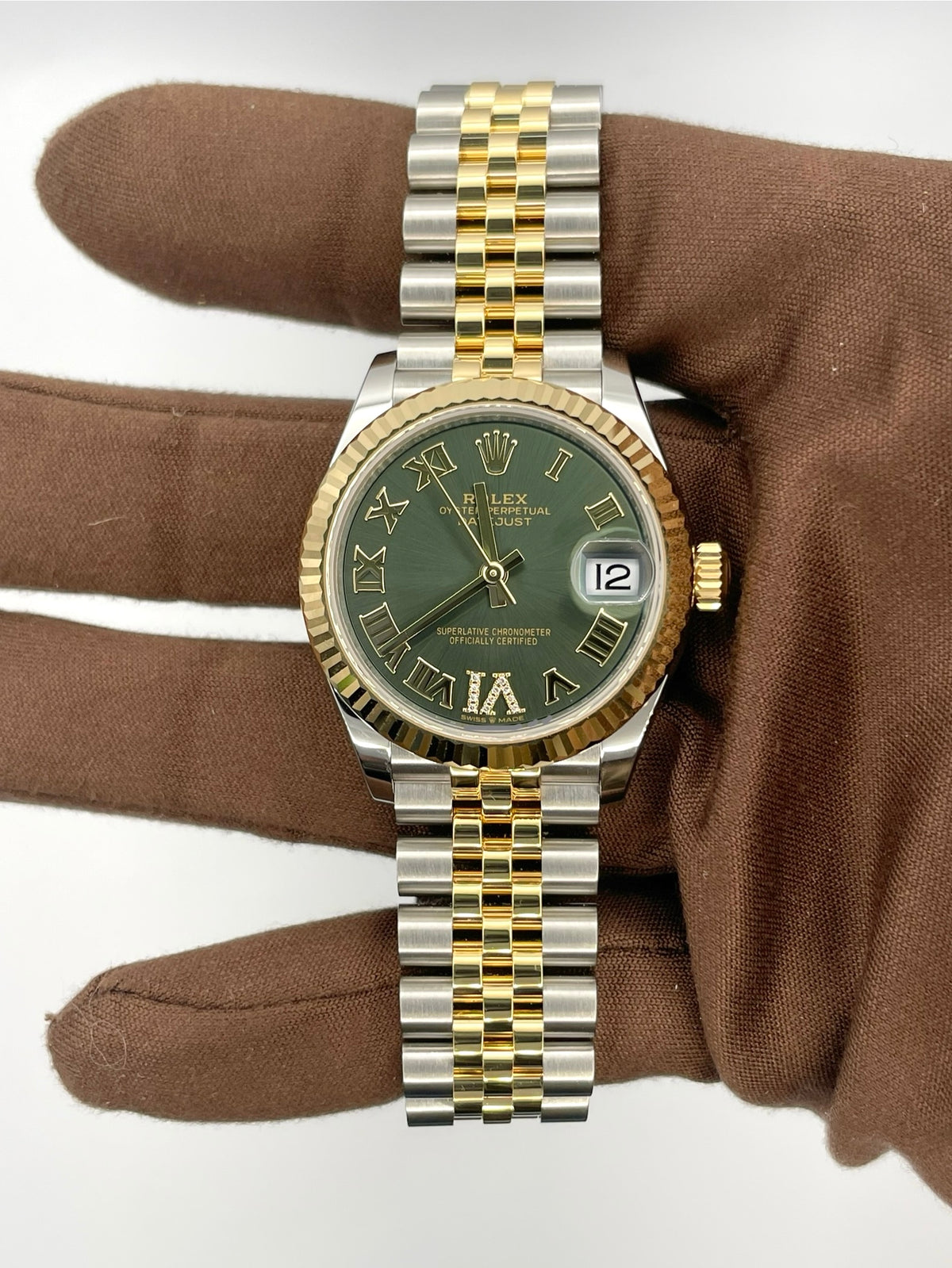 NEW 2025 Rolex SS/YG Datejust 31mm Olive Green Diamond 6 278273-0016
