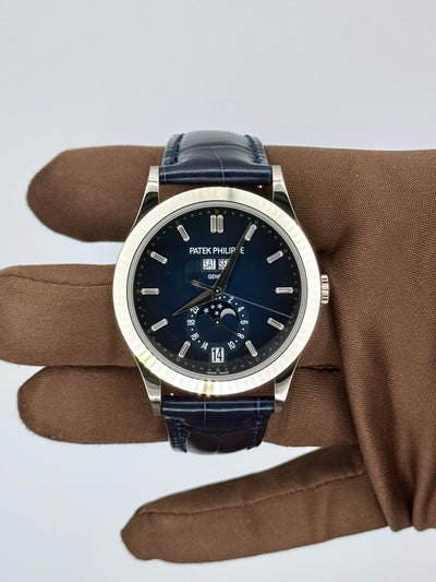 2025 Patek Philippe Complications Annual Calendar Moon Phases Blue Baguette Diamond 38mm White Gold 5396G-017