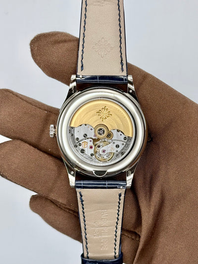 2025 Patek Philippe Complications Annual Calendar Moon Phases Blue Baguette Diamond 38mm White Gold 5396G-017