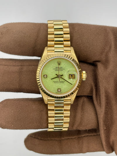 2000 Rolex Datejust Jade "Kiwi" Stone Dial 26mm Yellow Gold 79178