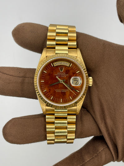 1987 Rolex Day-Date Wood Dial 36mm Yellow Gold 18038