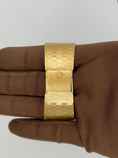 1970 Omega Wood Dial 29 x 32mm Yellow Gold Wide 1970s