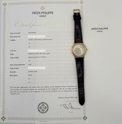 1959 Patek Philippe Calatrava Extract Archive Paper 36mm Yellow Gold 2584J