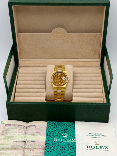 1984 Rolex Day-Date Oysterquartz Burlwood 36mm Yellow Gold 19018