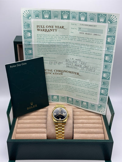 2004 Rolex Day-Date Onyx Dial Full Set 36mm Yellow Gold 118238