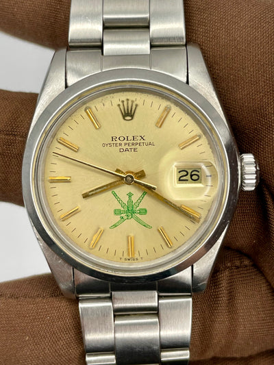 1975 Rolex Oyster Perpetual Date Green Khanjar for Sultanate of Oman 34mm Stainless Steel 1500