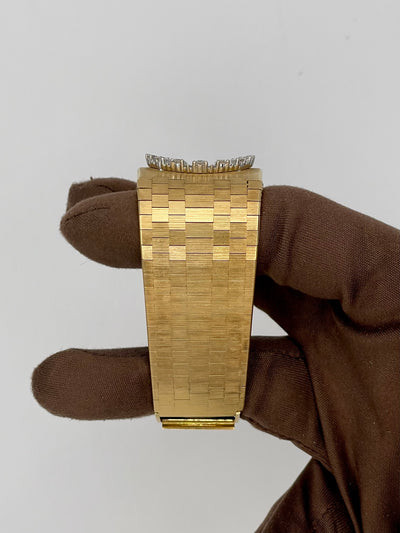 1970 Omega Wood Dial 29 x 32mm Yellow Gold Wide 1970s