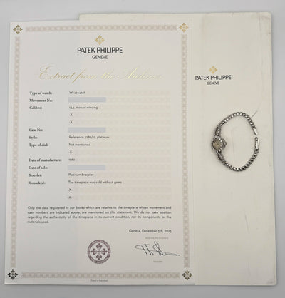 1962 Patek Philippe Ladies Diamond Platinum Bracelet Watch Archive Papers 12mm Platinum 3289/12