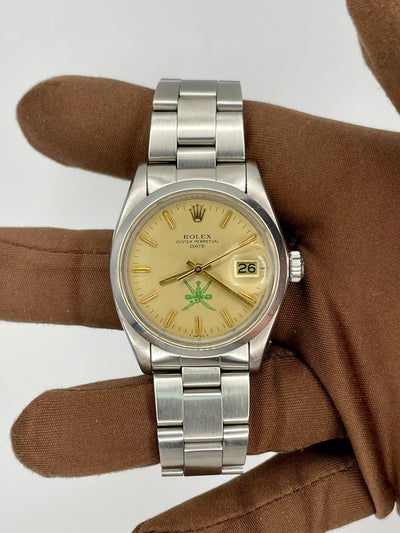 1975 Rolex Oyster Perpetual Date Green Khanjar for Sultanate of Oman 34mm Stainless Steel 1500