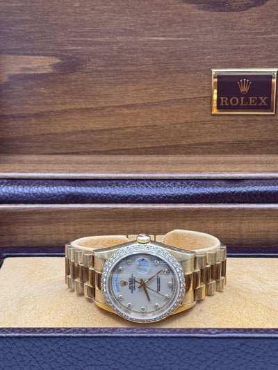 1990 Rolex Day-Date Enamel Diamond Pinball Dial Arabic Day and Date 36mm Yellow Gold 18348