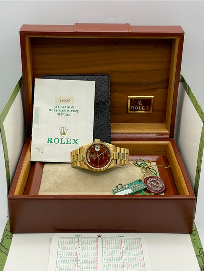 1987 Rolex Day-Date Wood Dial 36mm Yellow Gold 18038